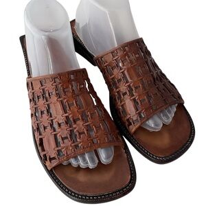 Cole Haan Country Brown Leather Woven Slide Sandals Women's Size 9 AA